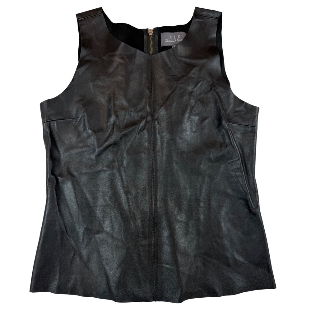 PJK Real Lamb Leather Zip Back Shell Top - Grunge Minimalist Biker Core Size M